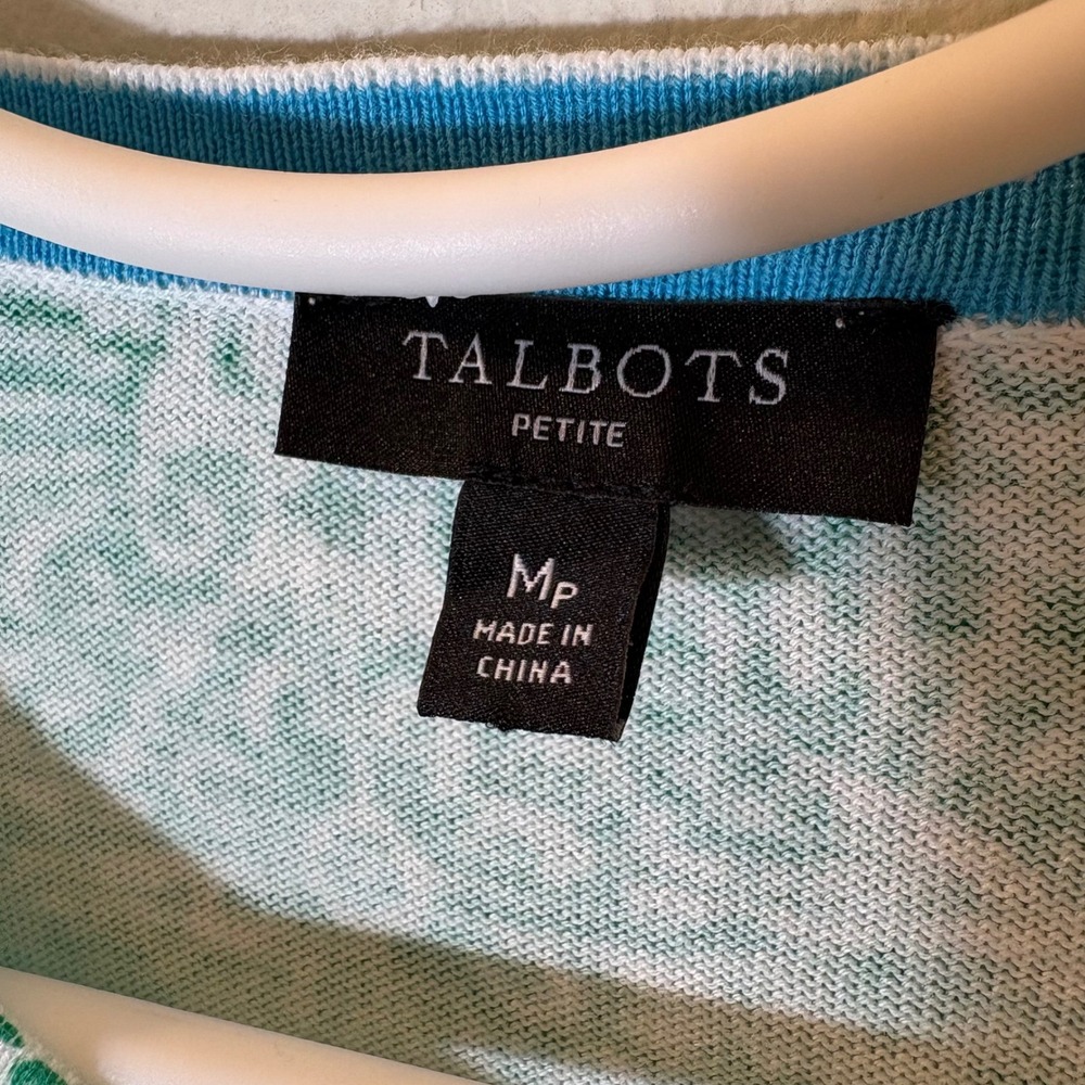 Talbots Petite Medium Green Abstract Floral Border Button Front Cardigan Sweater - Picture 4 of 6